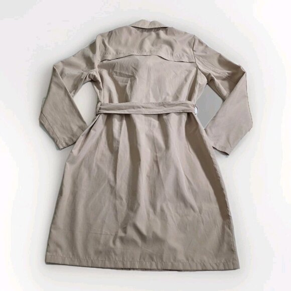 Vero Moda Wrap Coat Womens L Beige Belted Mid Length Pockets Lightweight Preppy - Picture 13 of 16